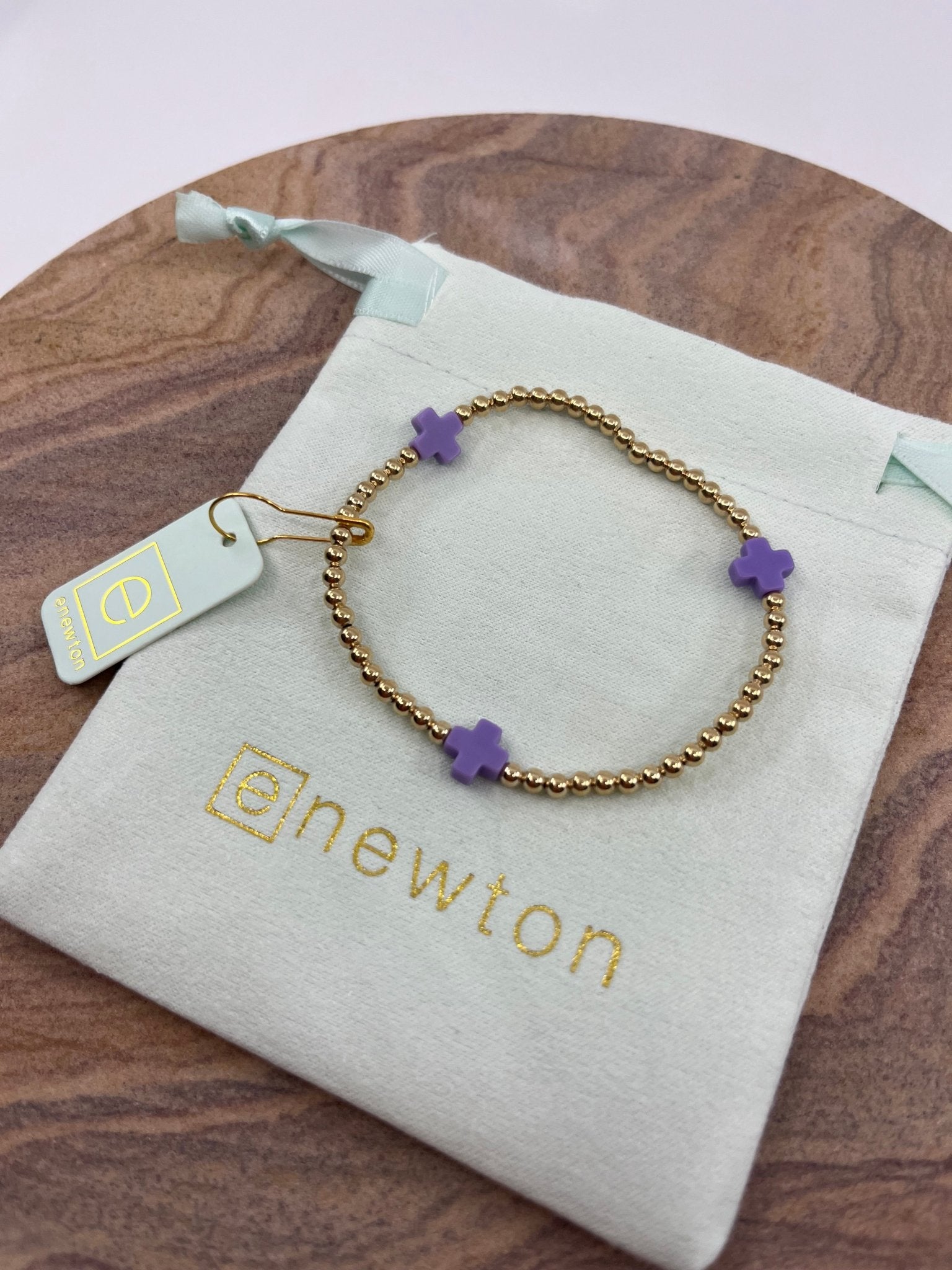 E Newton Signature Cross Gold 3mm Bead Bracelet - Elk + Elm