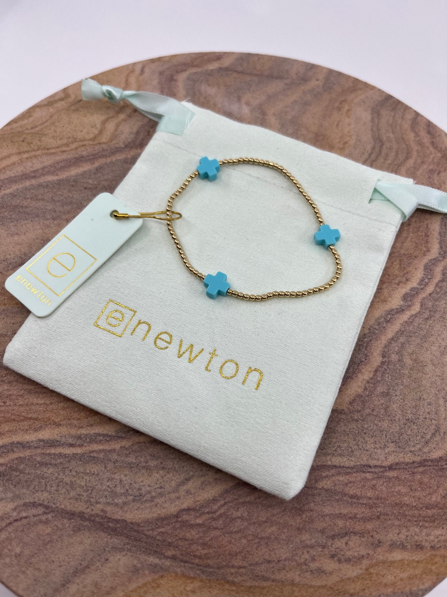 E Newton Signature Cross Gold 3mm Bead Bracelet - Elk + Elm