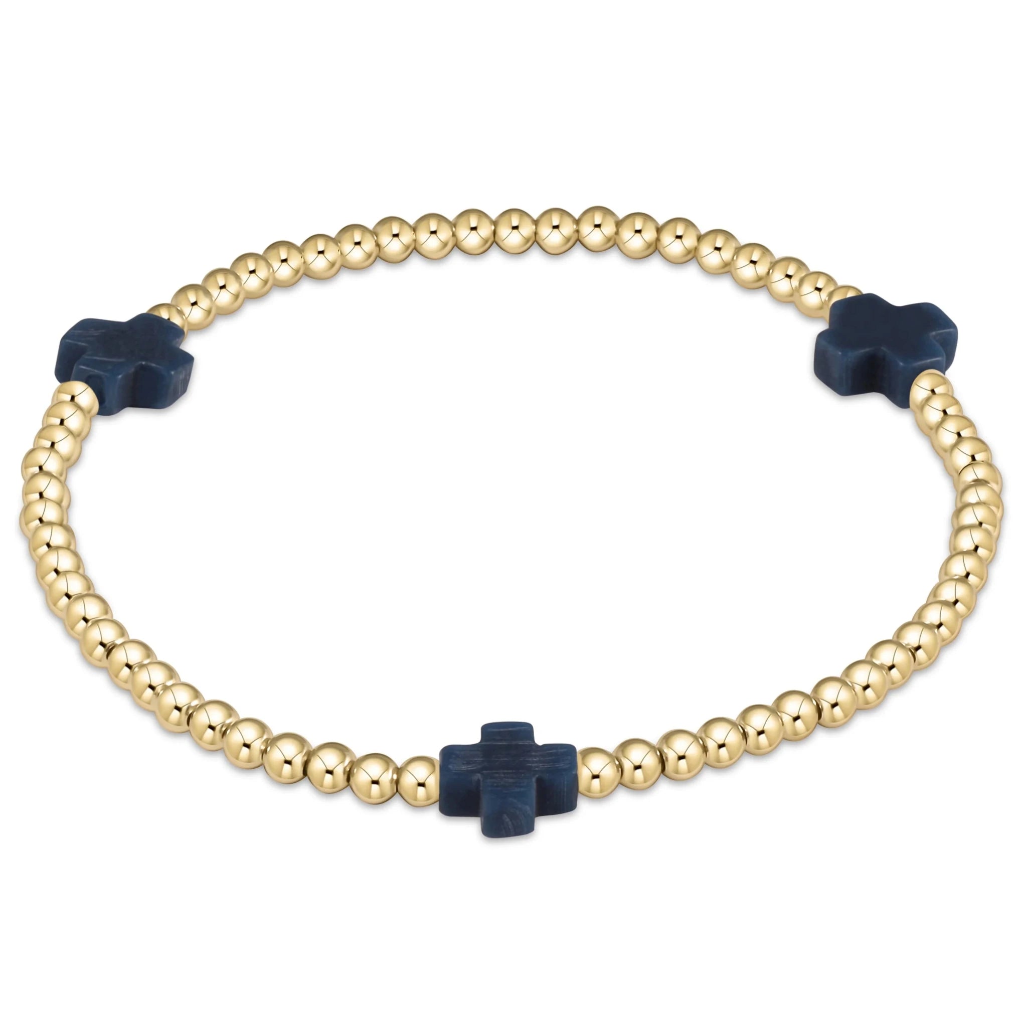 E Newton Signature Cross Gold 3mm Bead Bracelet - Elk + Elm