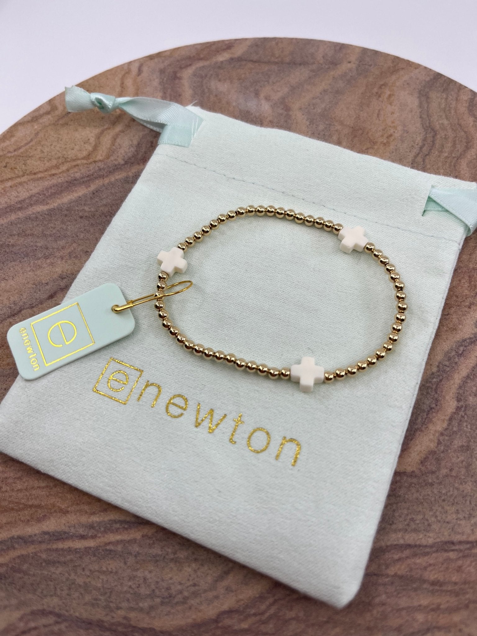 E Newton Signature Cross Gold 3mm Bead Bracelet - Elk + Elm