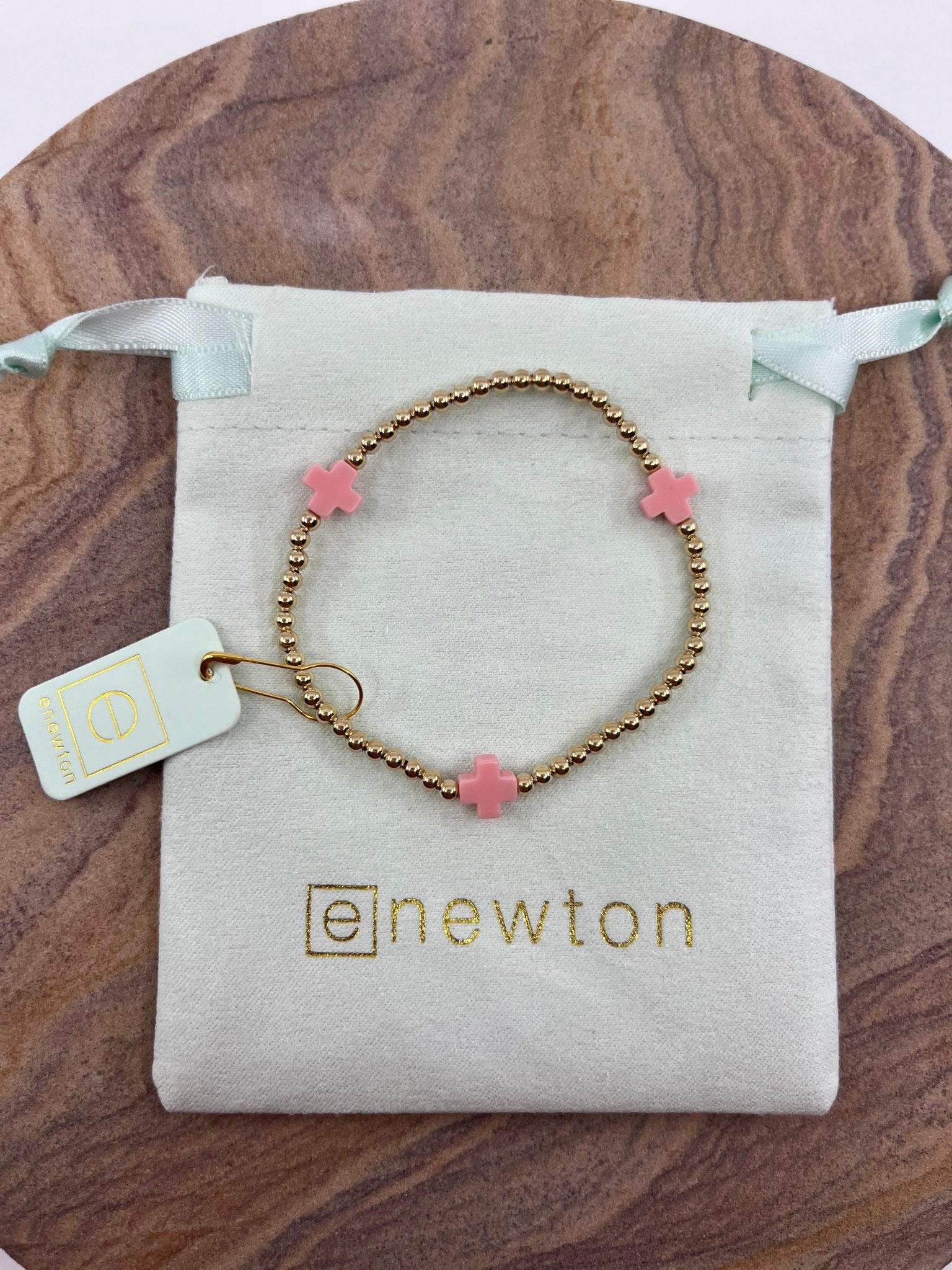 E Newton Signature Cross Gold 3mm Bead Bracelet - Elk + Elm