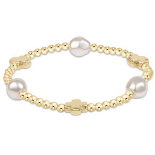 E Newton Signature Cross Gold & Admire Pearl 3mm Gold Bracelet - Elk + Elm