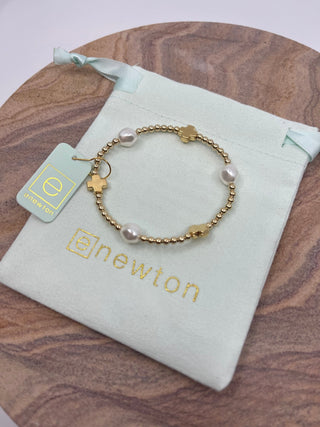 E Newton Signature Cross Gold & Admire Pearl 3mm Gold Bracelet - Elk + Elm