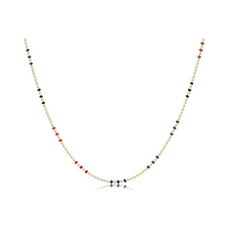 Necklace with multicolored beads on a white background by e newton