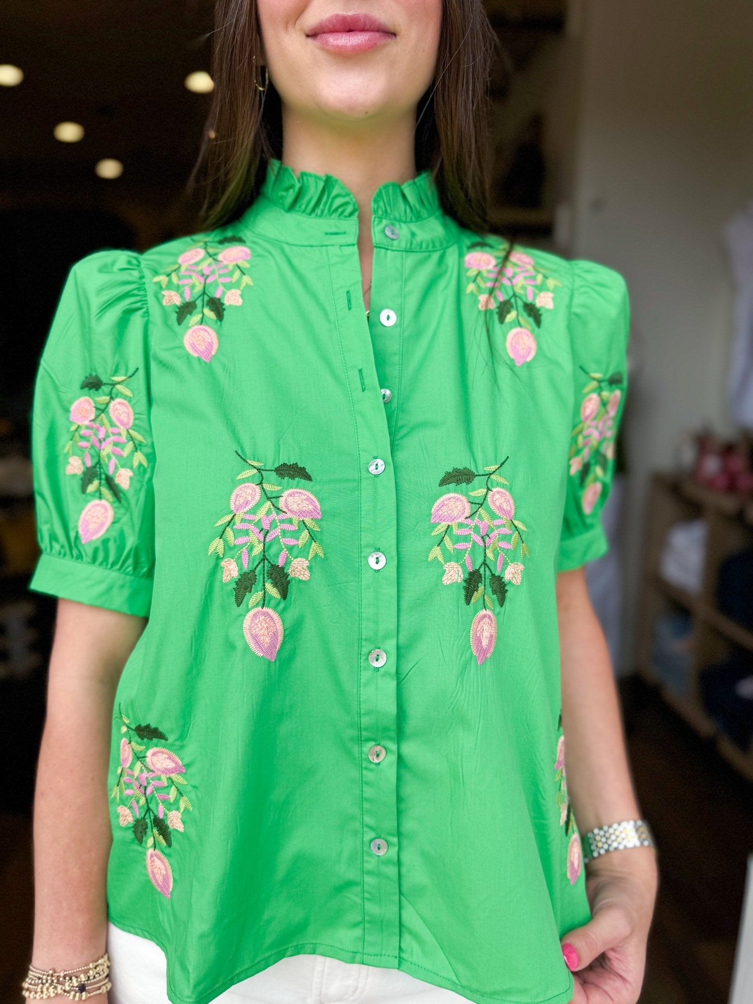 Emerald Bloom Puff Top - Elk + Elm