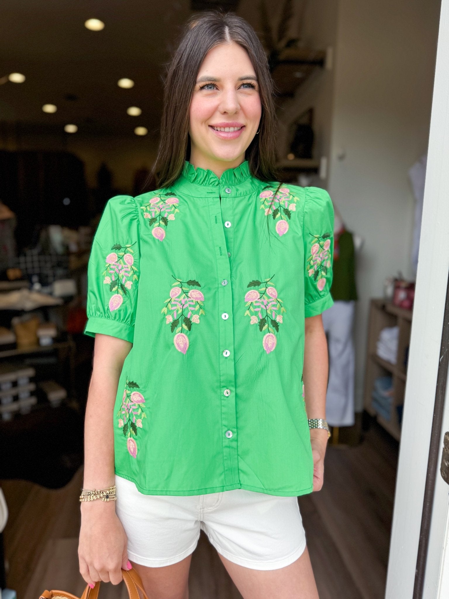 Emerald Bloom Puff Top - Elk + Elm