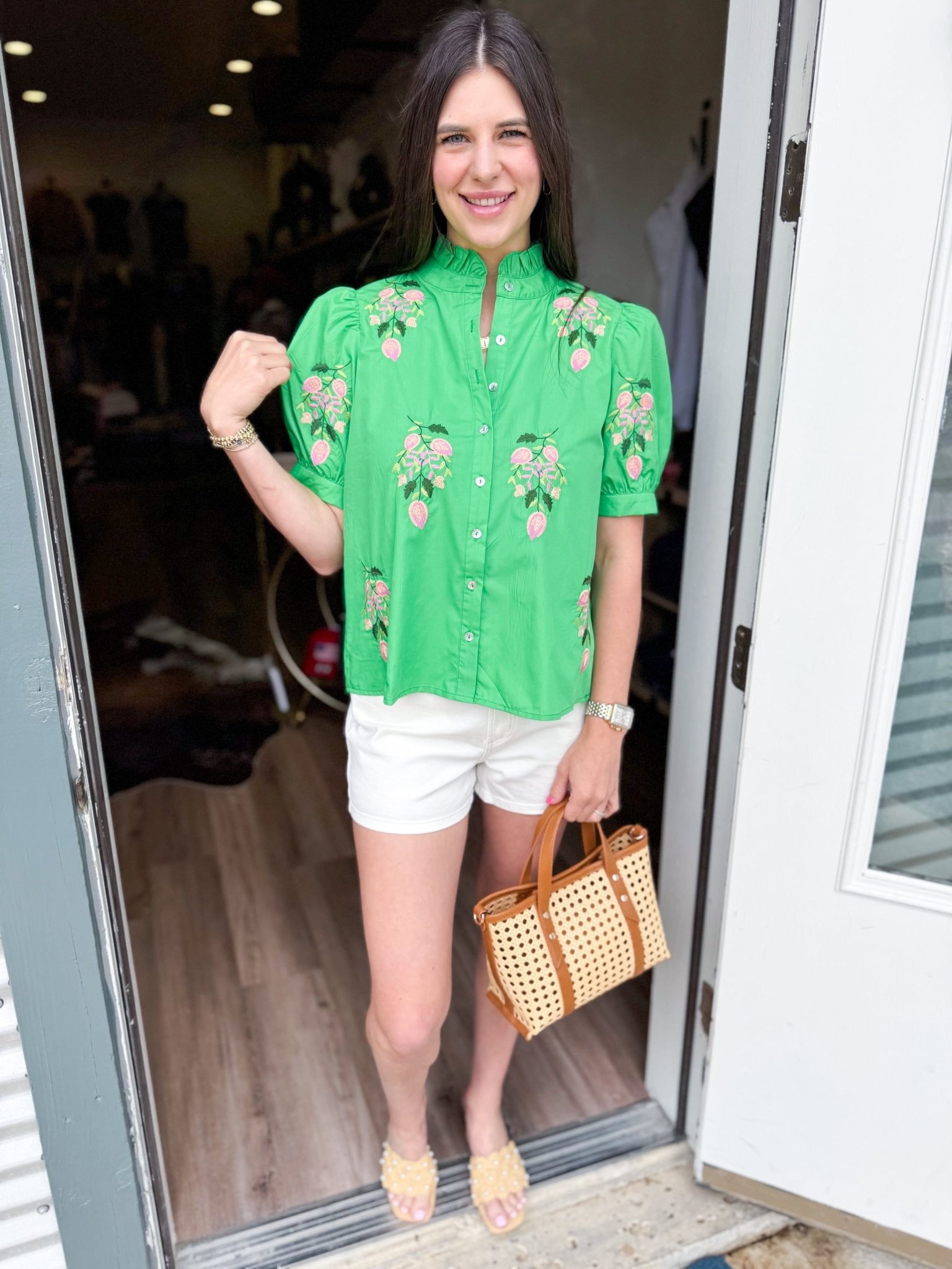 Emerald Bloom Puff Top - Elk + Elm
