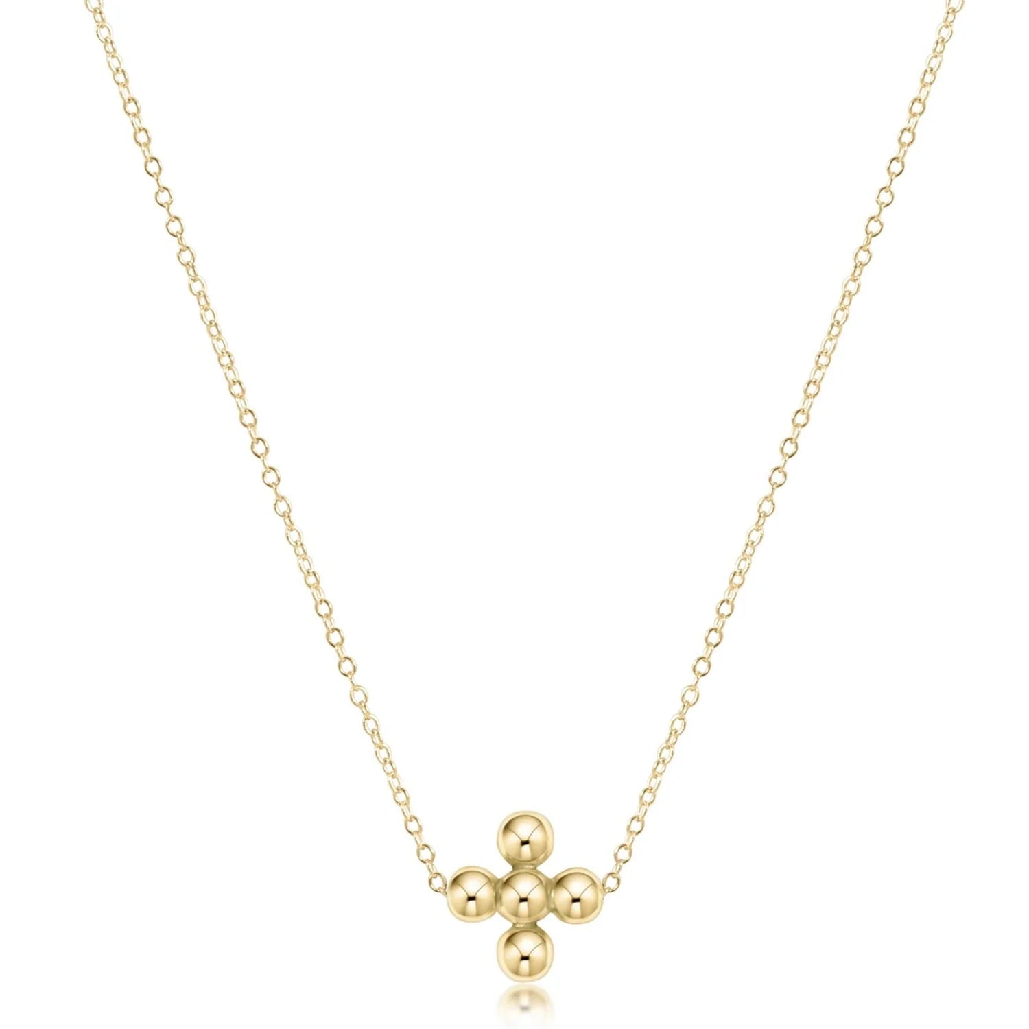 enewton 16" Necklace Gold - Classic Beaded Signature Cross - 4mm Bead - Elk + Elm