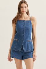 Denim Buckle Top & Shorts Set - Top Front