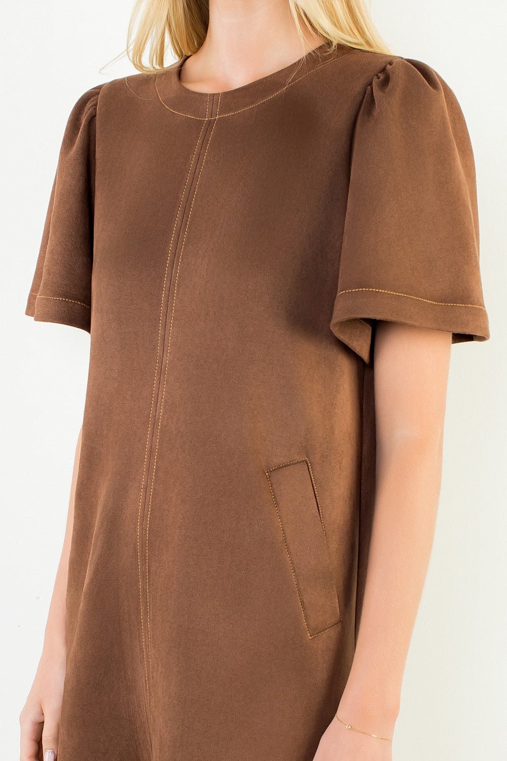 Espresso Suede Shift Dress - Elk + Elm