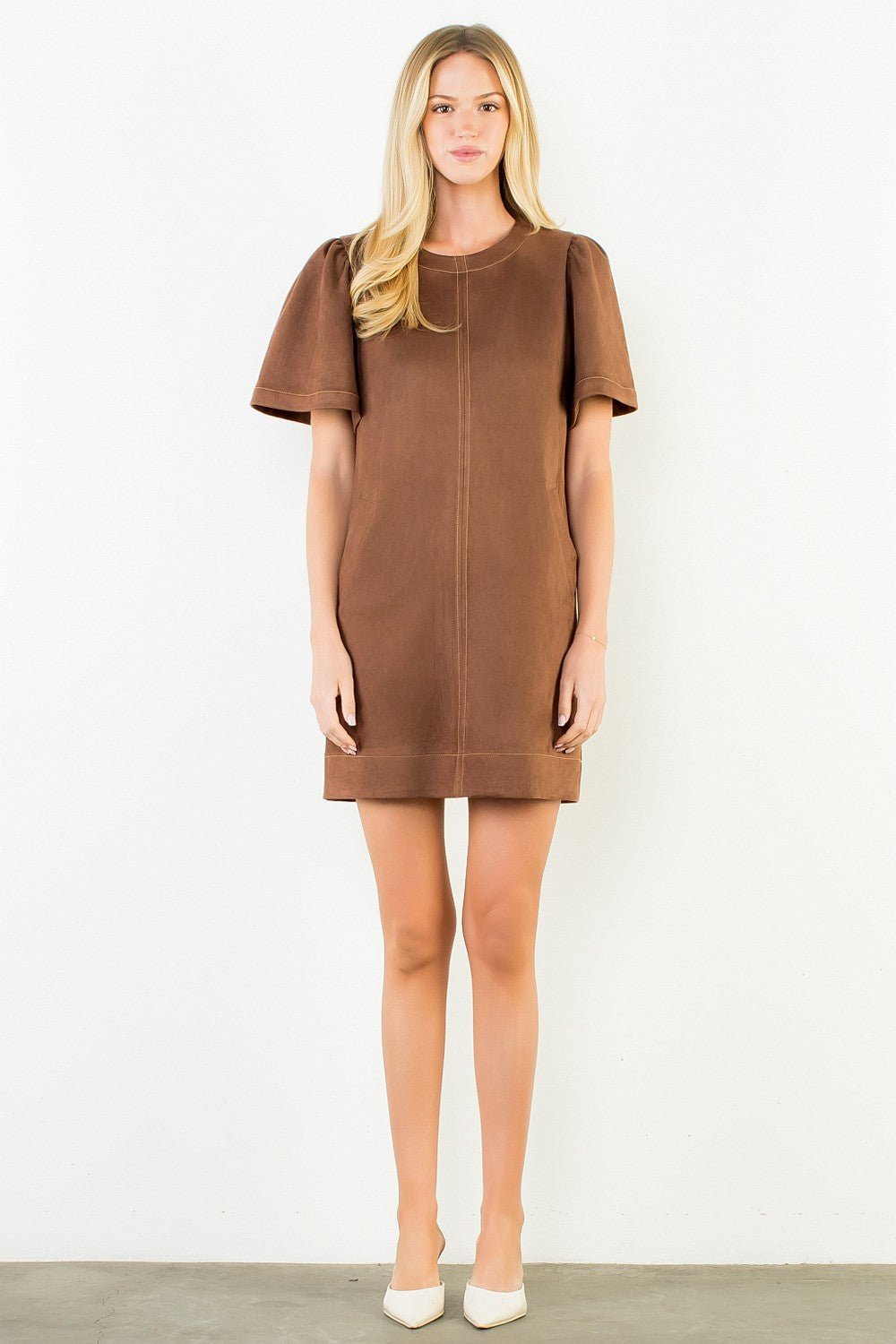 Espresso Suede Shift Dress - Elk + Elm