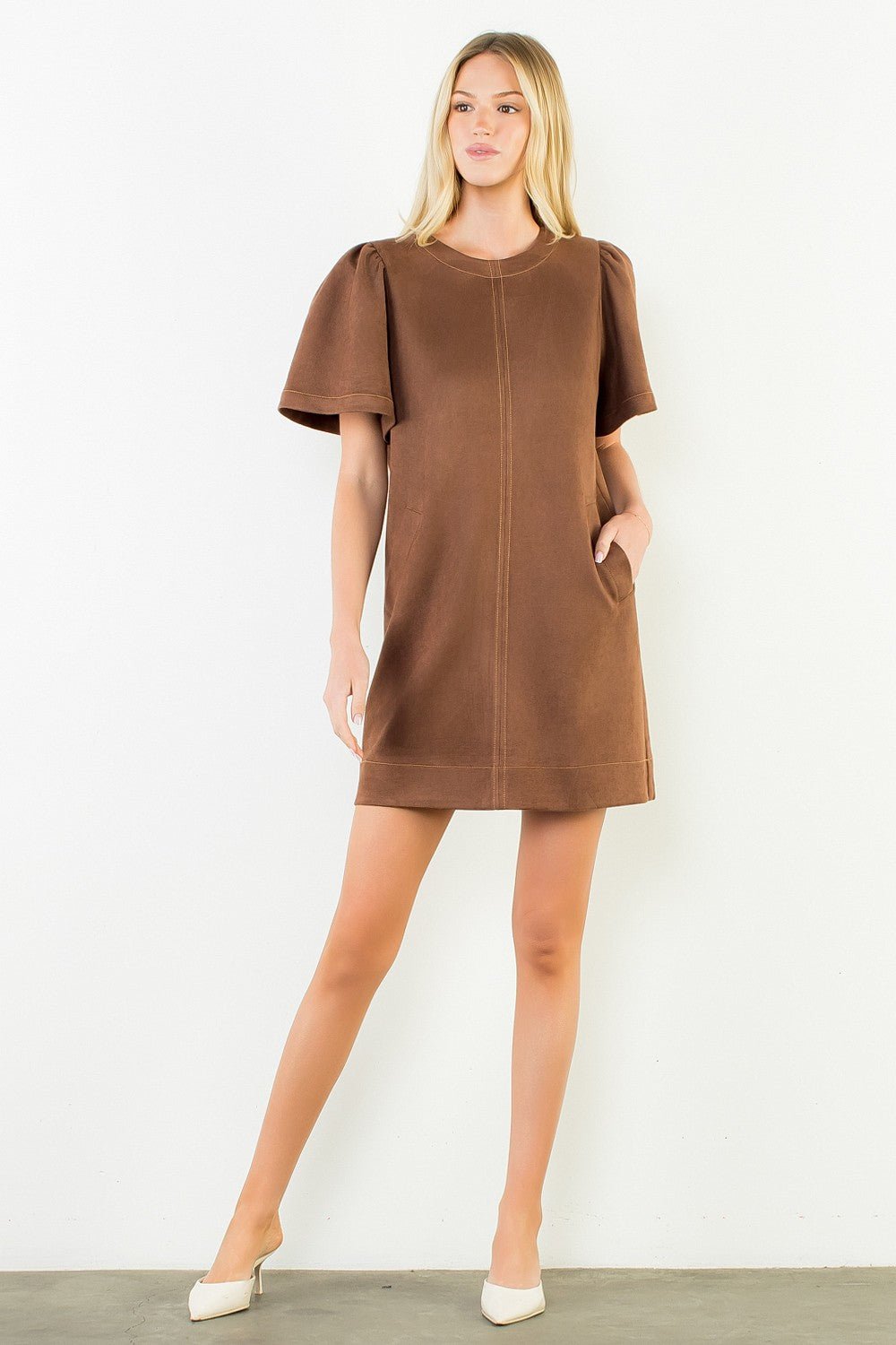 Espresso Suede Shift Dress - Elk + Elm