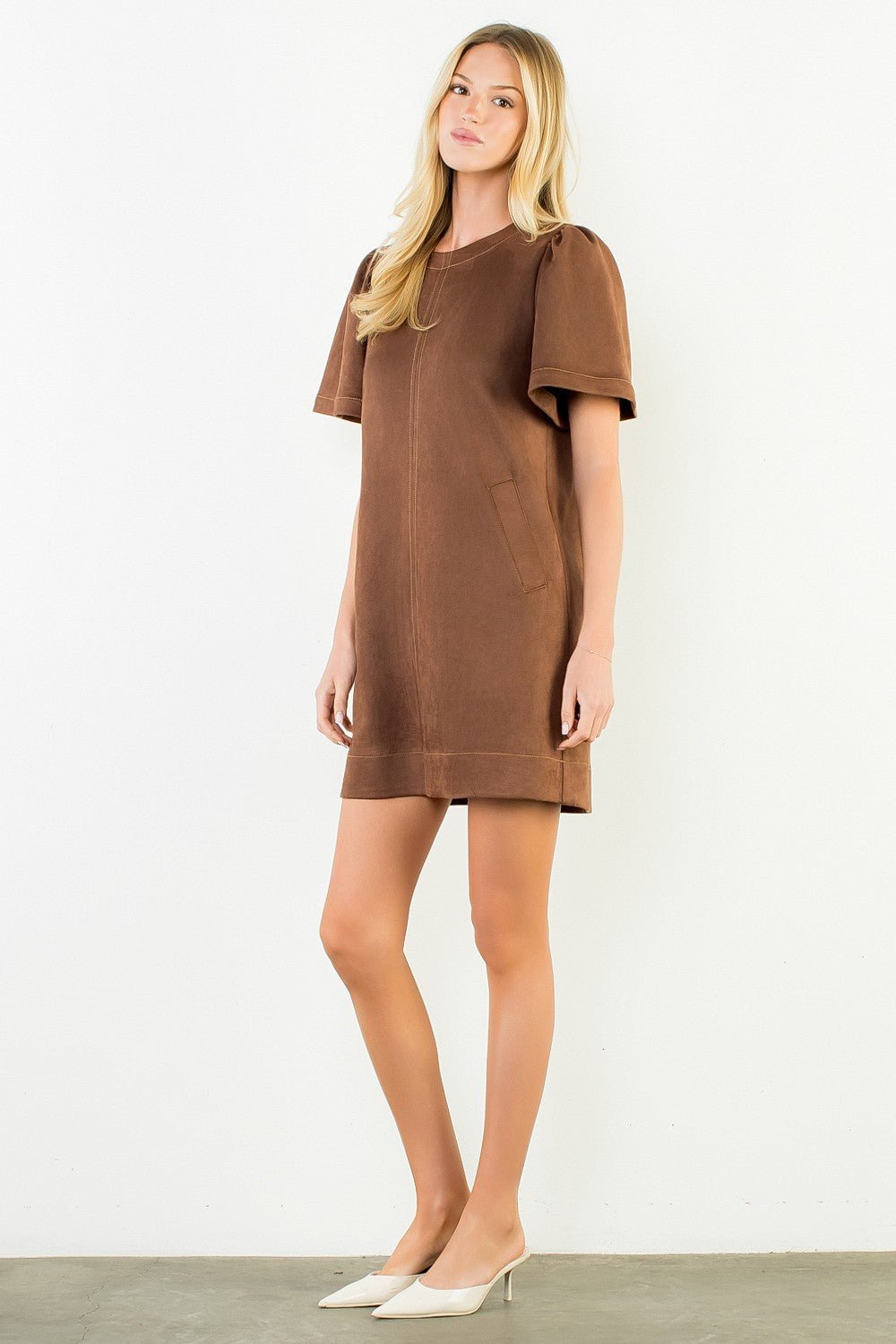 Espresso Suede Shift Dress - Elk + Elm