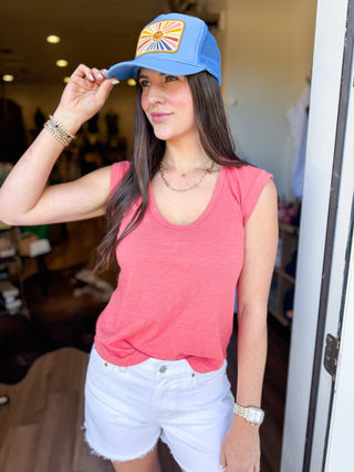 Everyday Cotton Slub Cap Sleeve Tee - Coral - Elk + Elm