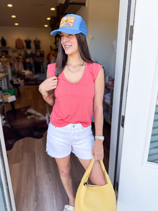 Everyday Cotton Slub Cap Sleeve Tee - Coral - Elk + Elm