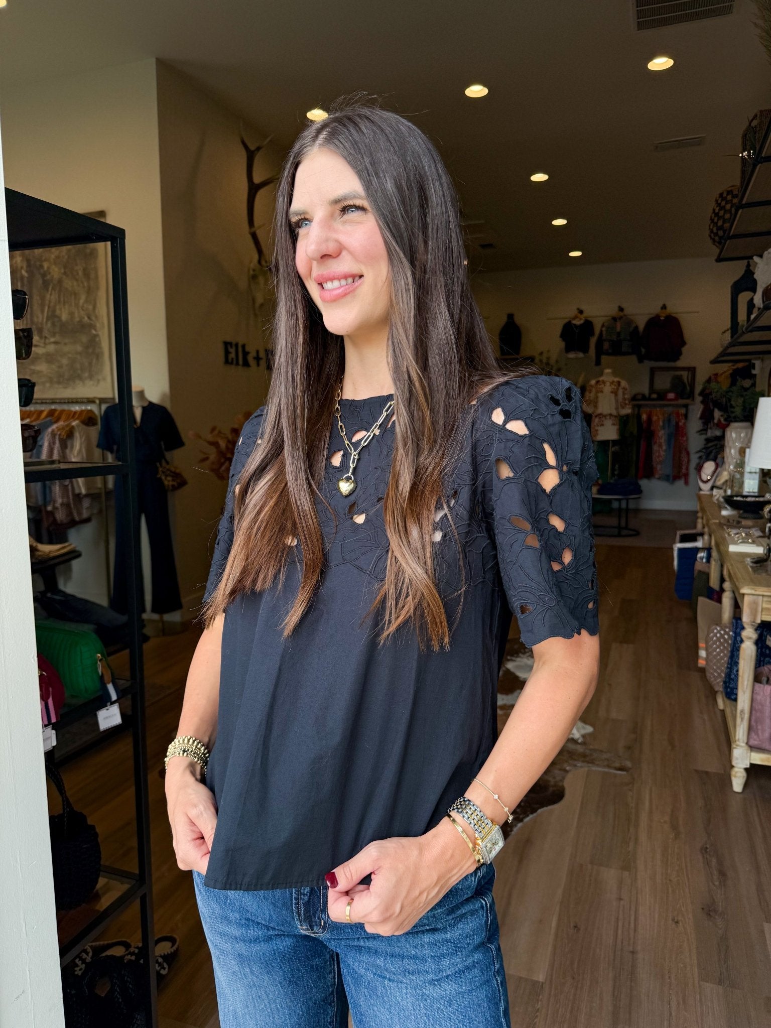 Eyelet Charm Top - Elk + Elm