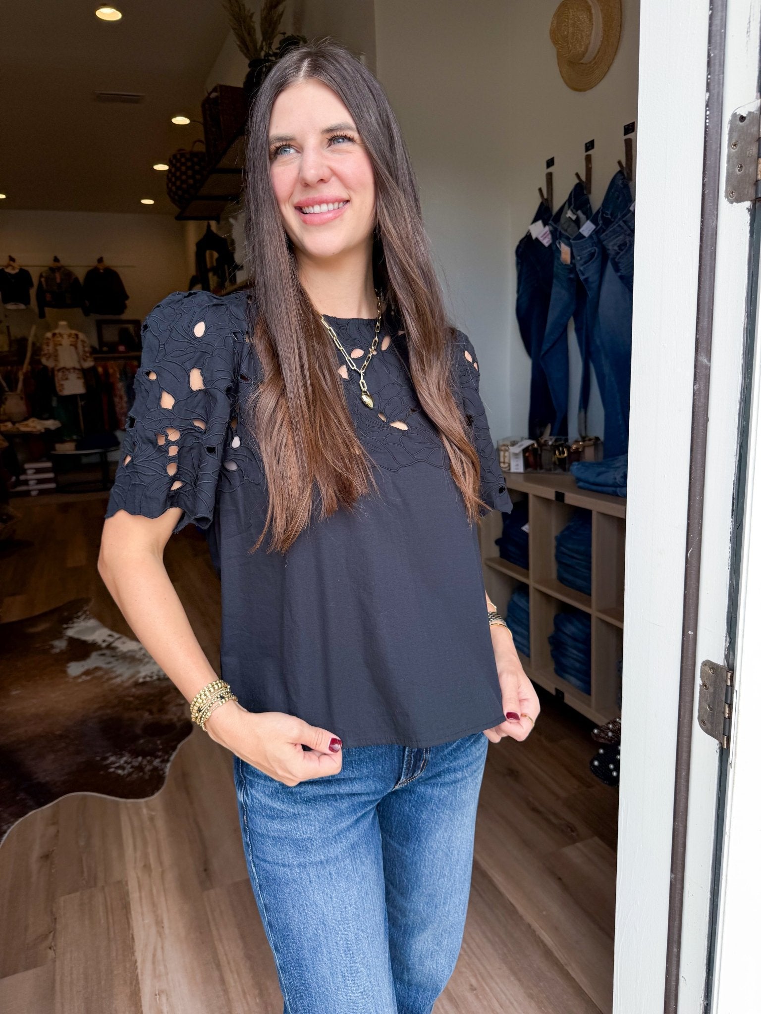 Eyelet Charm Top - Elk + Elm