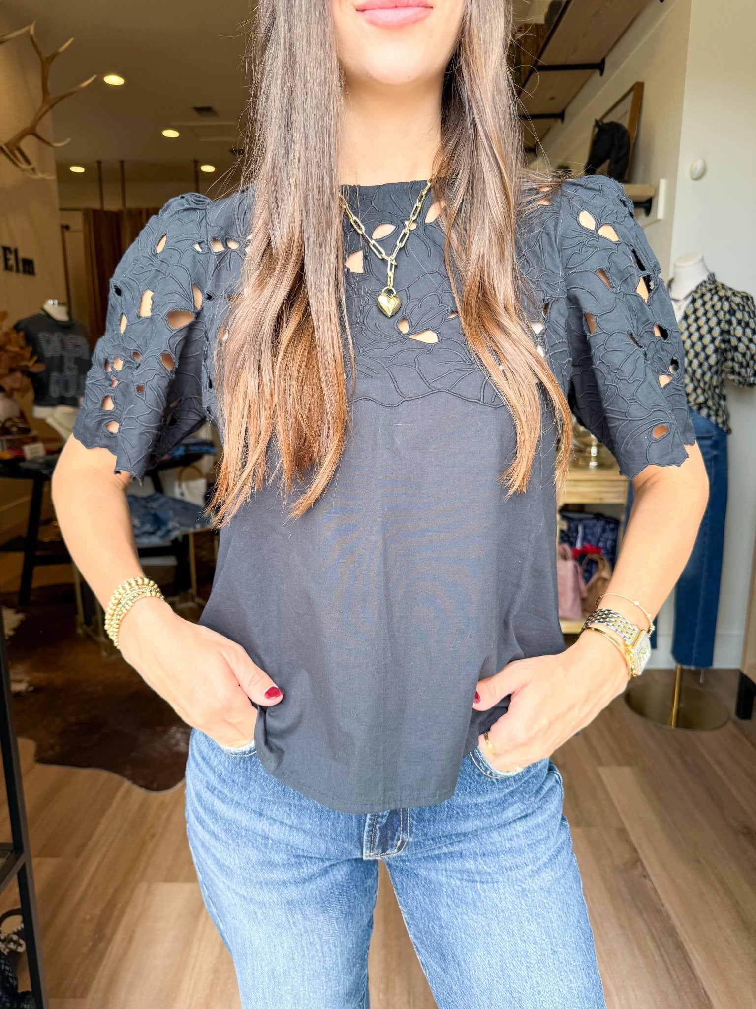 Eyelet Charm Top - Elk + Elm