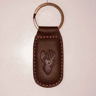 Deer Leather Embossed Keychain   Dark Brown   1.35x2.55