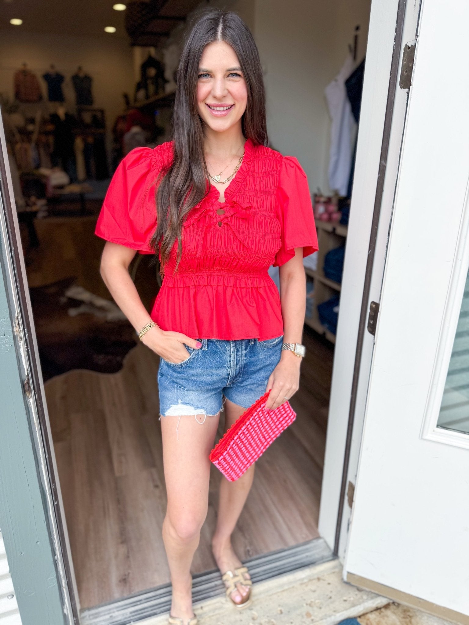Flirt & Flow Peplum Top - Red - Elk + Elm
