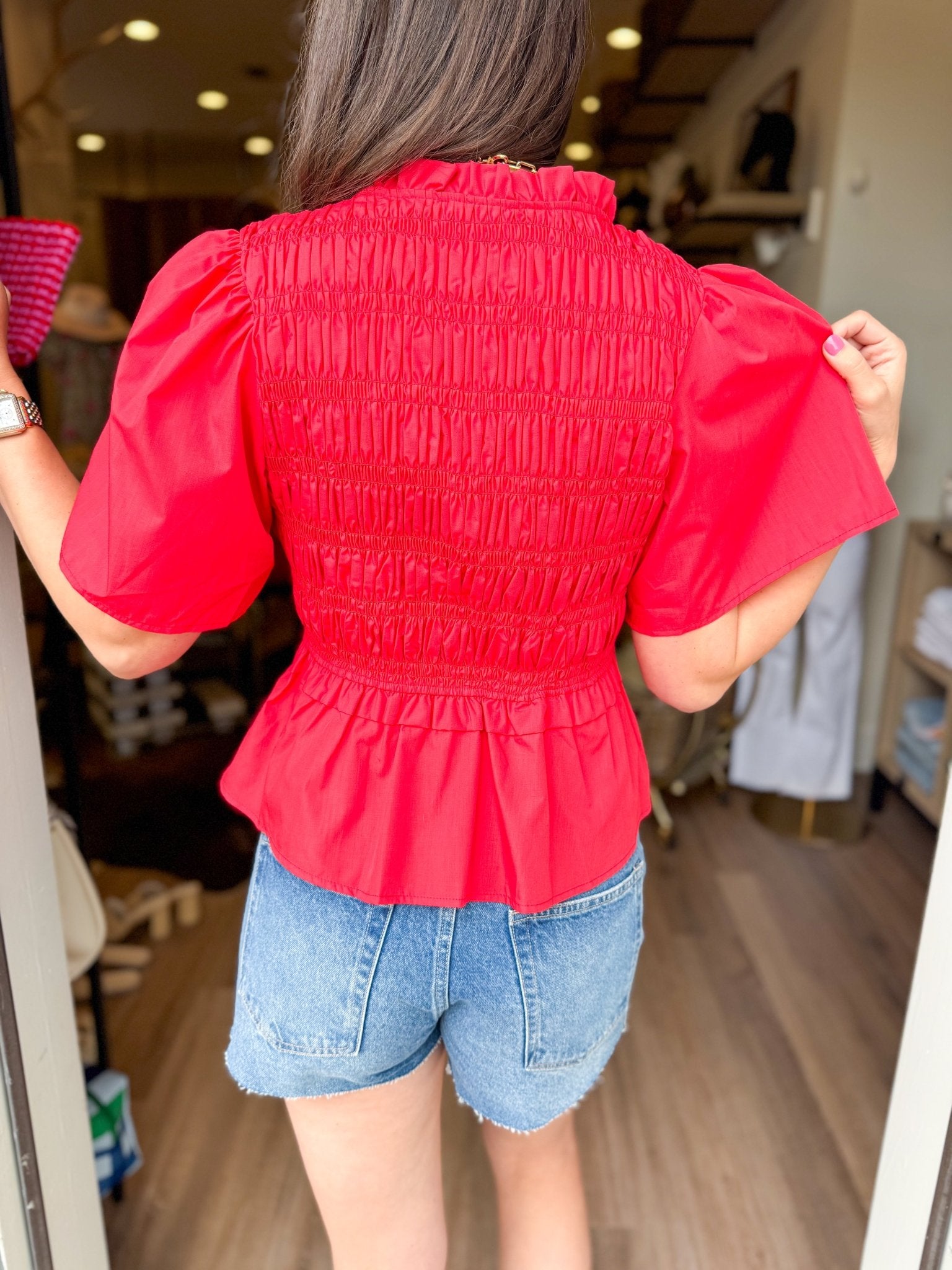 Flirt & Flow Peplum Top - Red - Elk + Elm