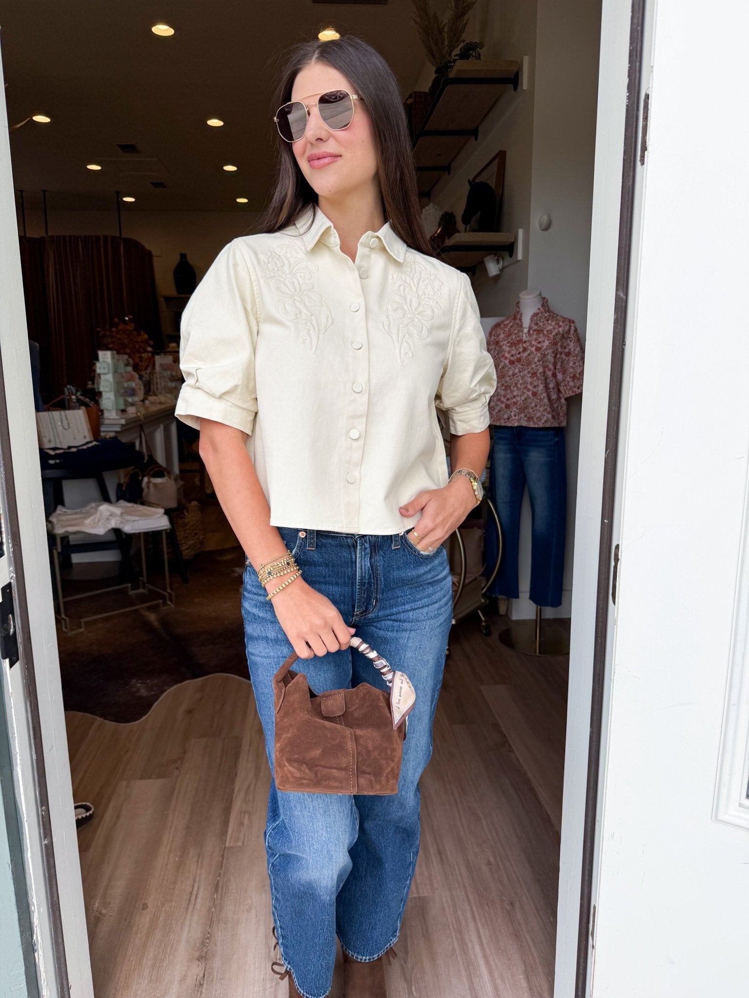 Flora Embroidered Crop Jacket - Elk + Elm