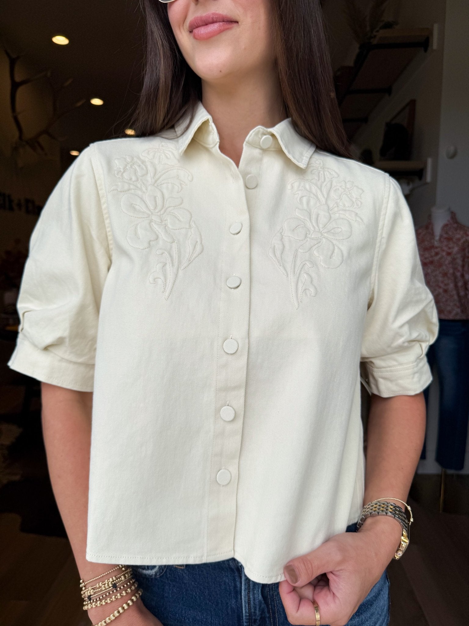 Flora Embroidered Crop Jacket - Elk + Elm