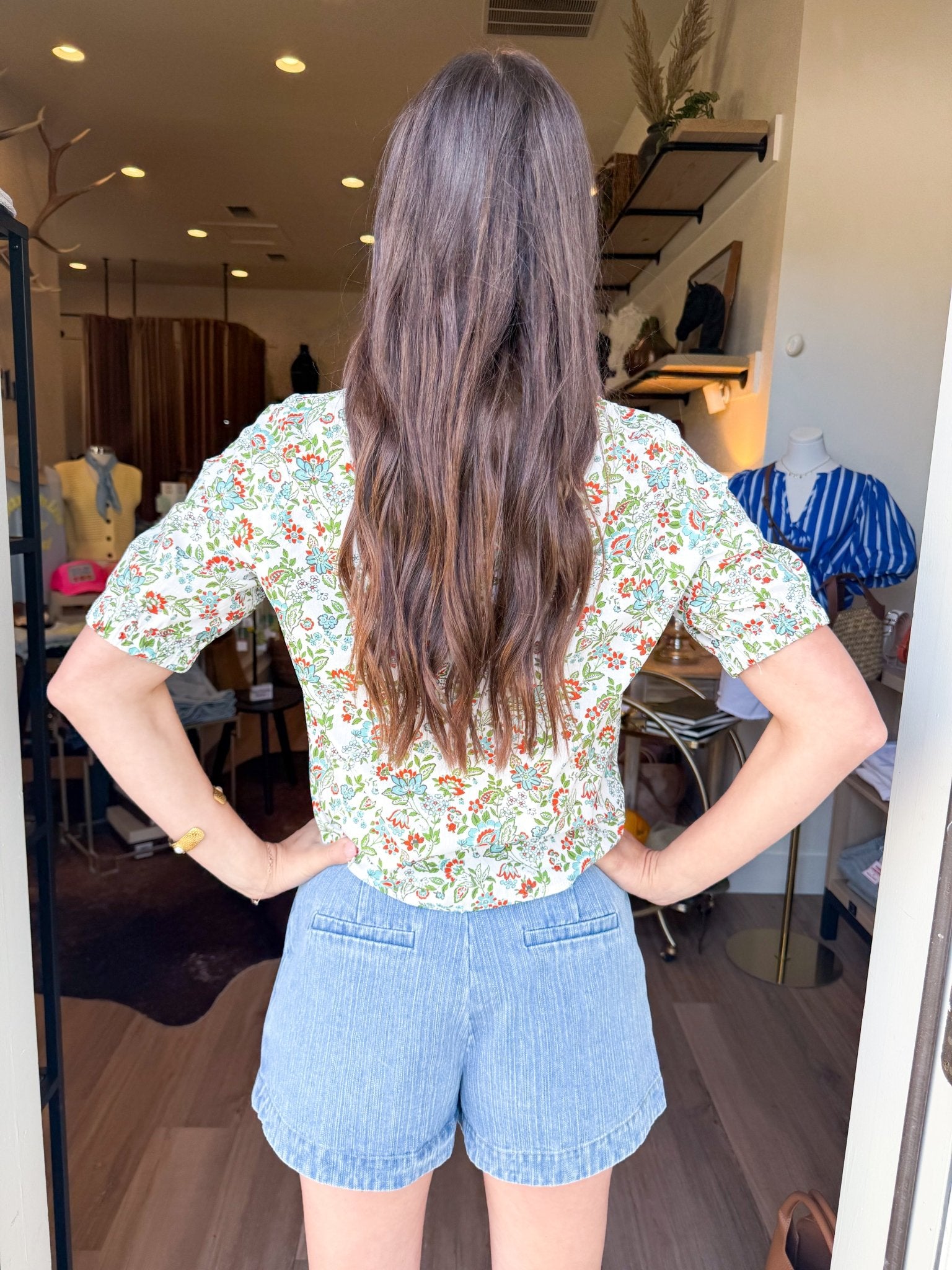 Floral Button-Front Top in Blue - Elk + Elm