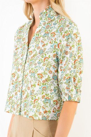 Floral Button - Front Top in Blue - Elk + Elm