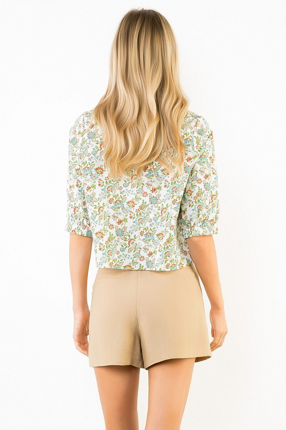 Floral Button - Front Top in Blue - Elk + Elm