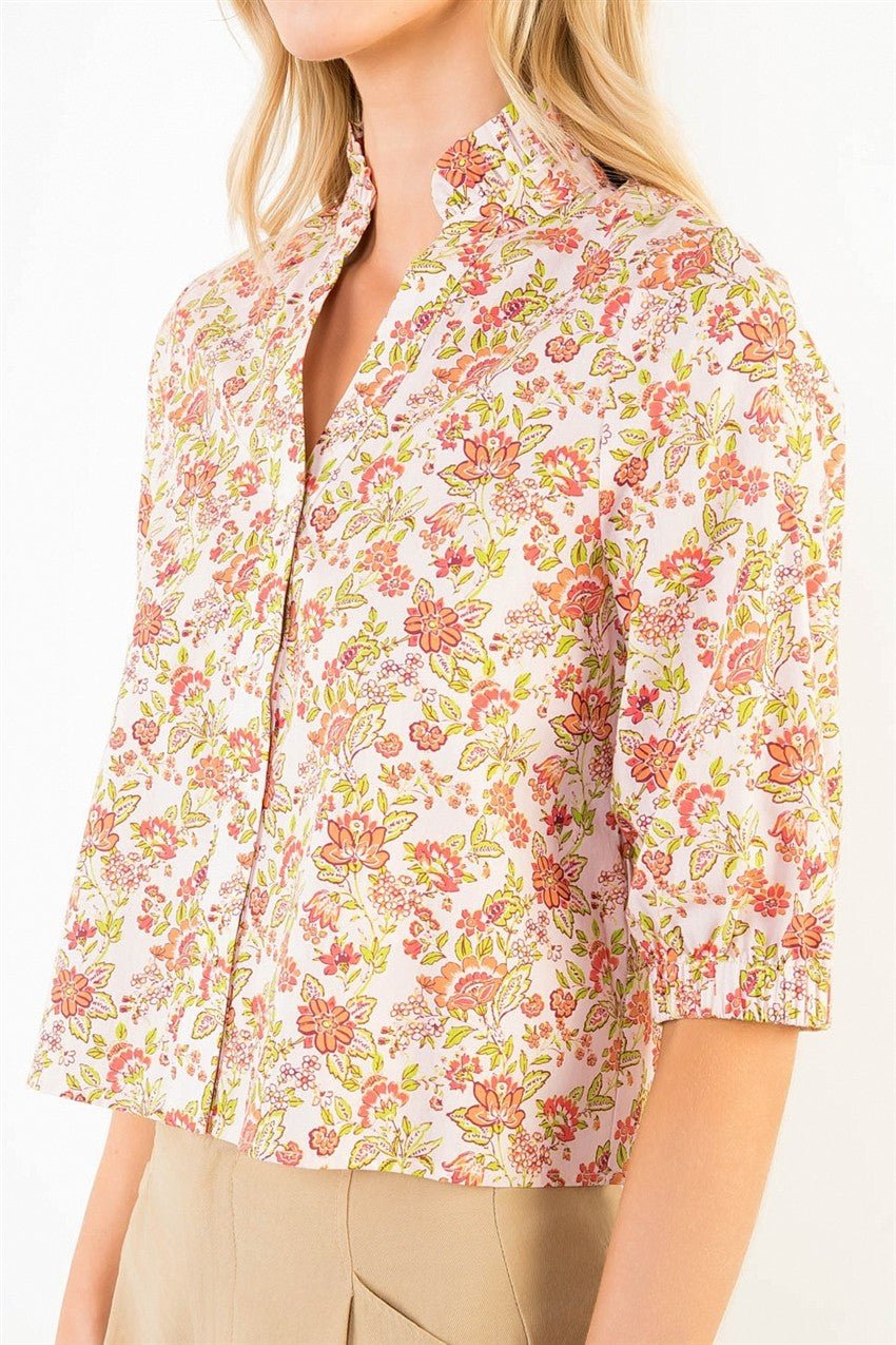 Floral Button - Front Top in Pink - Elk + Elm