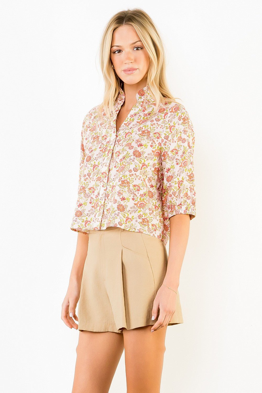 Floral Button - Front Top in Pink - Elk + Elm