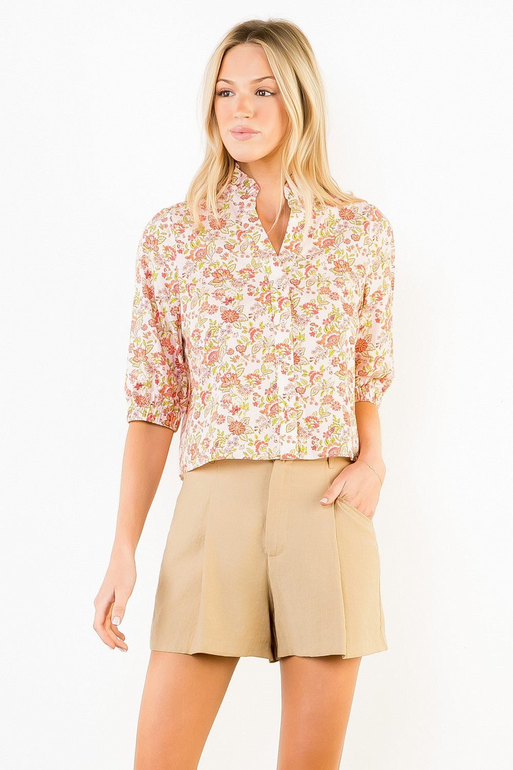 Floral Button - Front Top in Pink - Elk + Elm