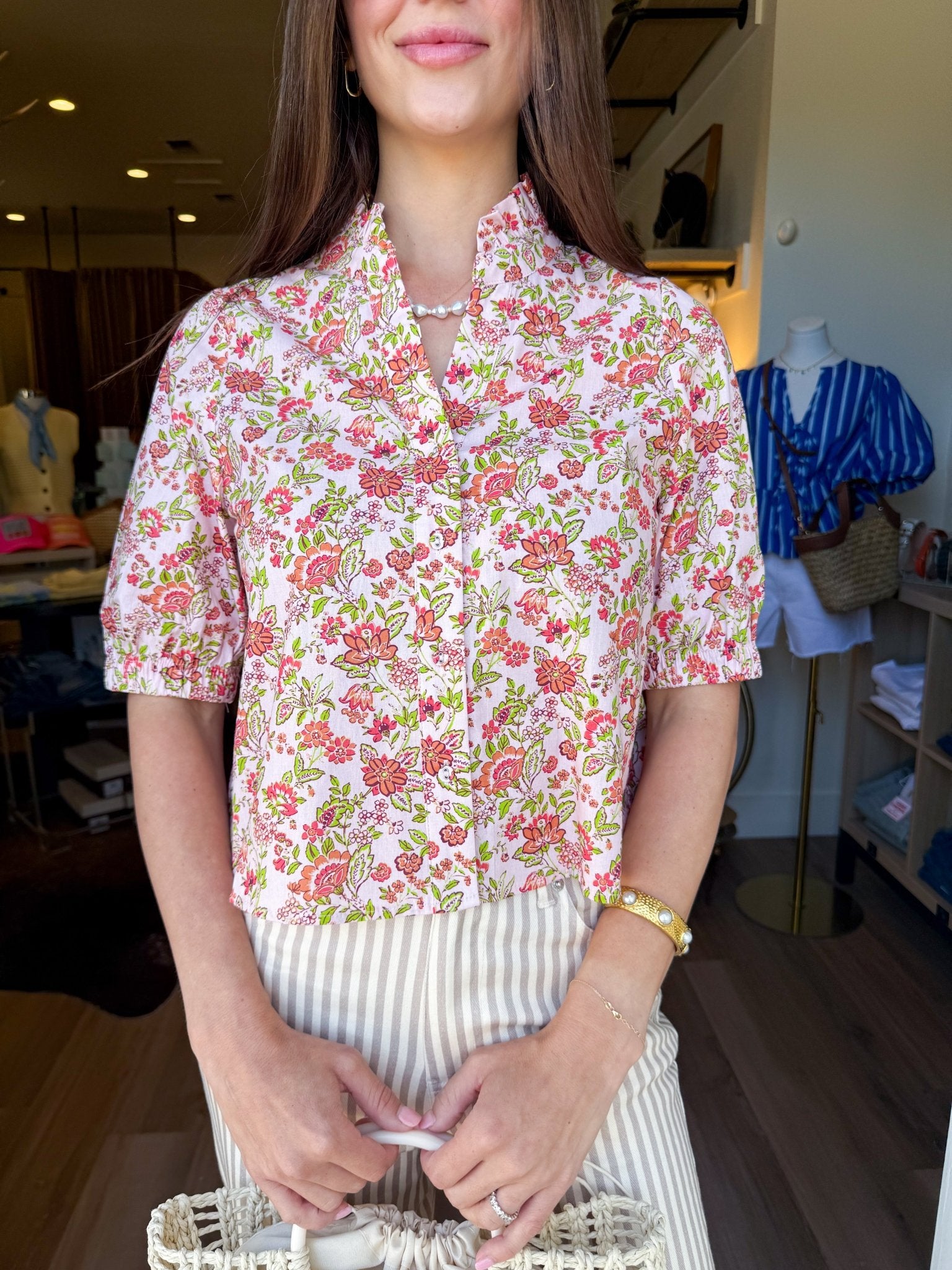 Floral Button-Front Top in Pink - Elk + Elm