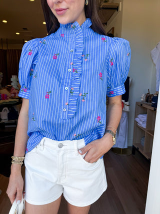Floral Stripe Ruffle Top - Elk + Elm