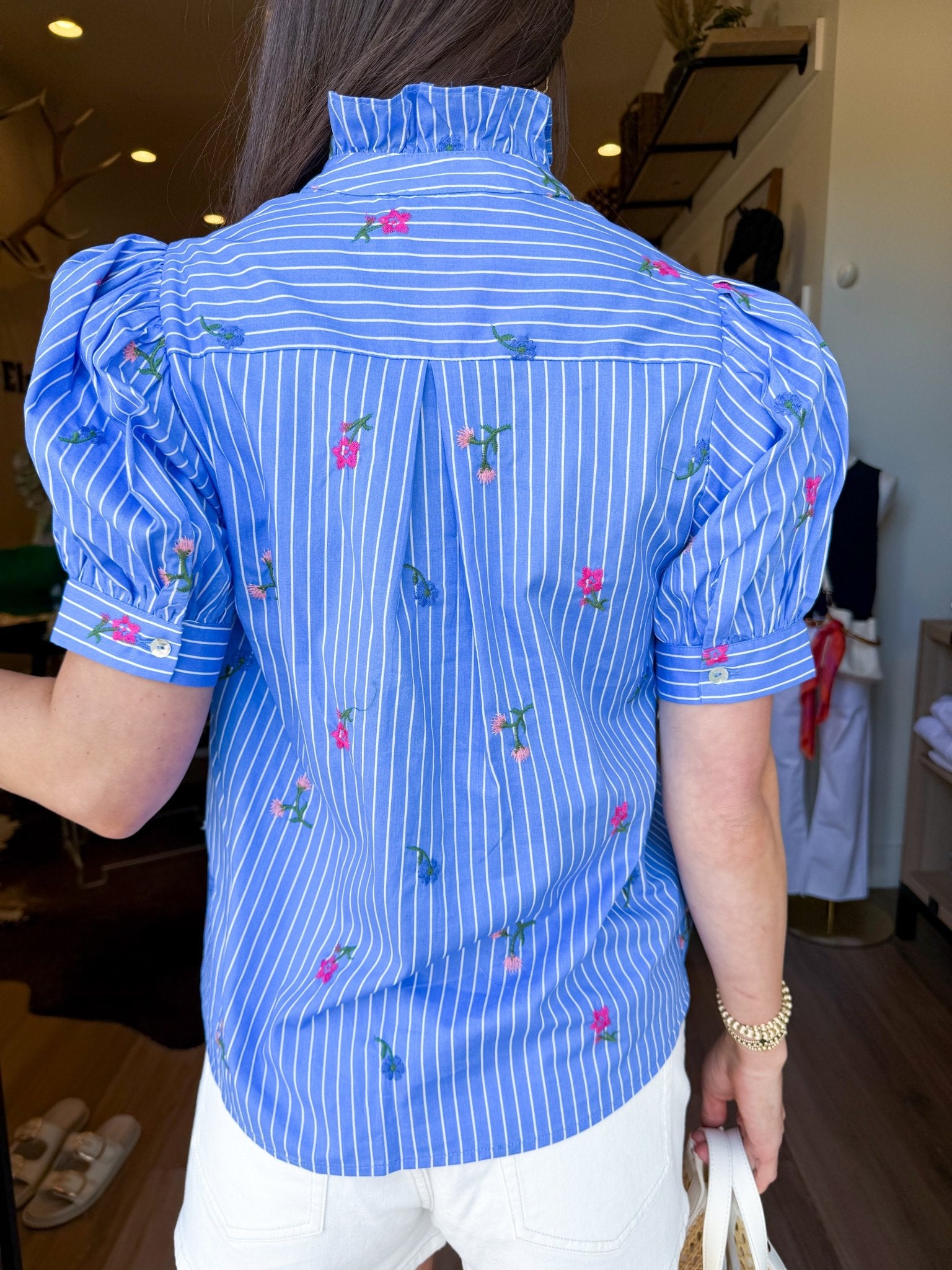 Floral Stripe Ruffle Top - Elk + Elm
