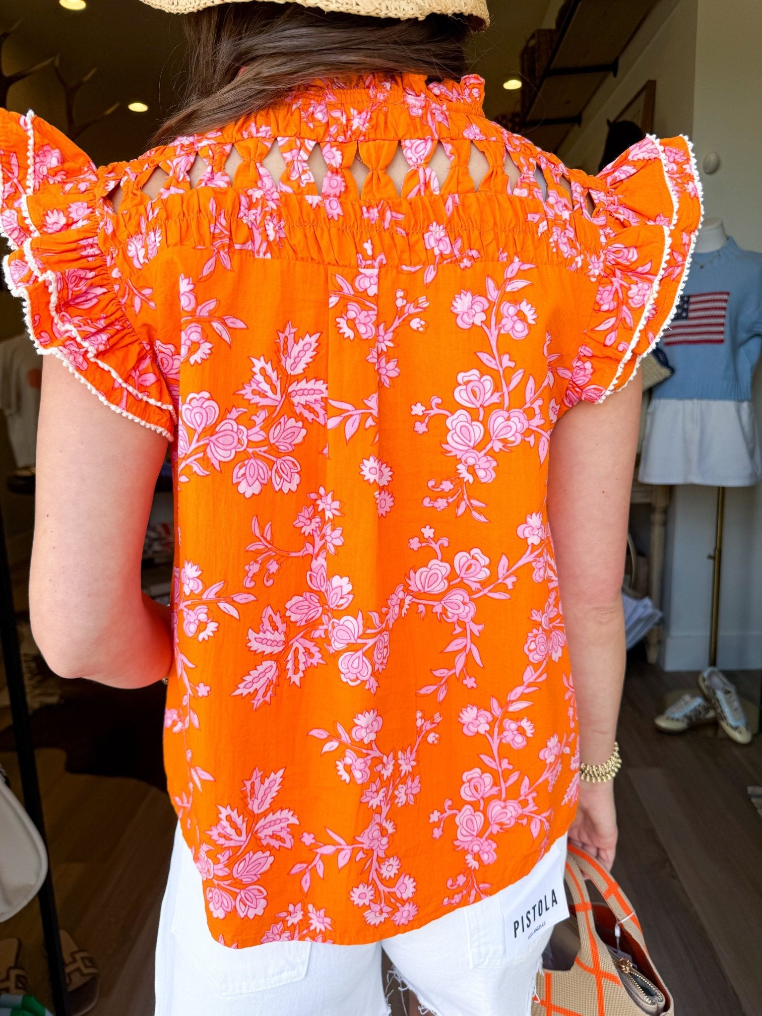 Flutter Sleeve Floral Button-Down Blouse - Elk + Elm
