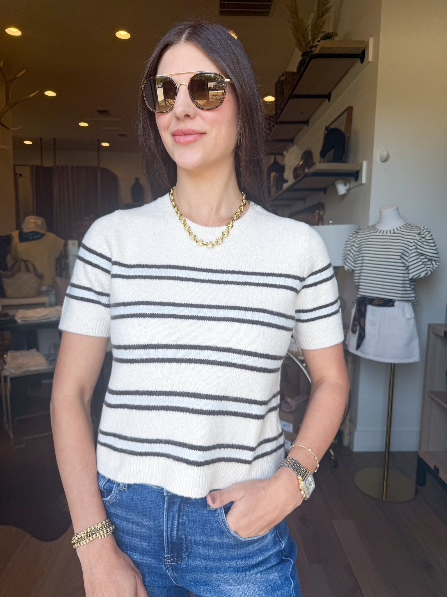 Gatewood Stripe Sweater Tee - Elk + Elm