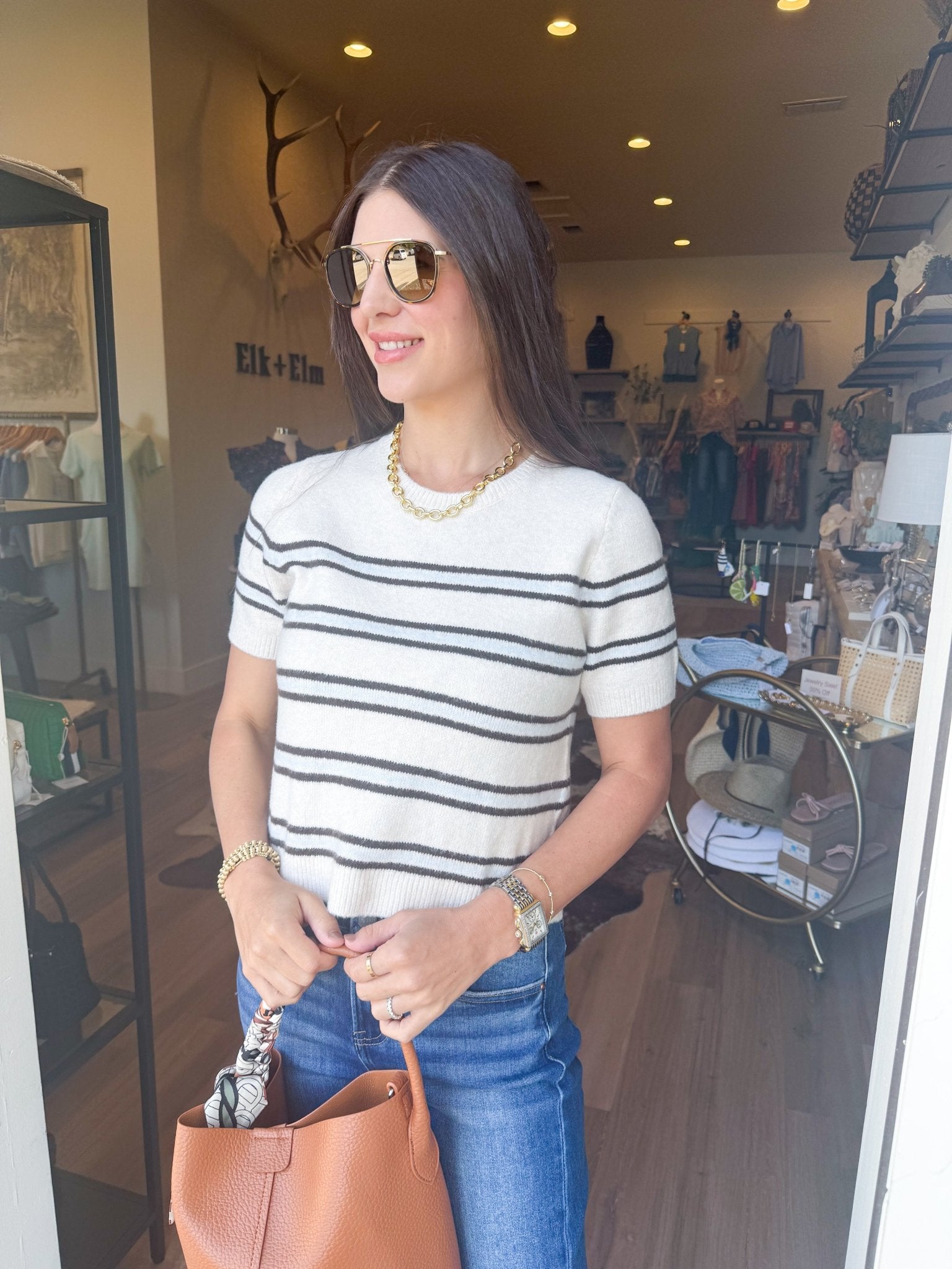 Gatewood Stripe Sweater Tee - Elk + Elm