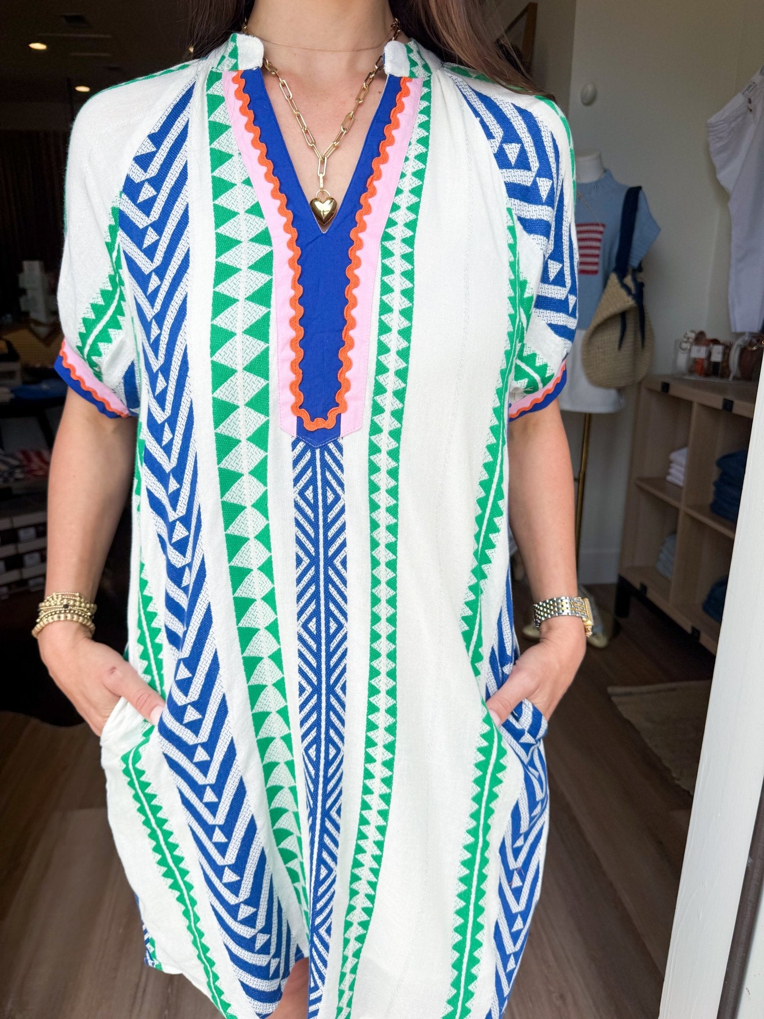 Geo Pattern Dress in Green - Elk + Elm