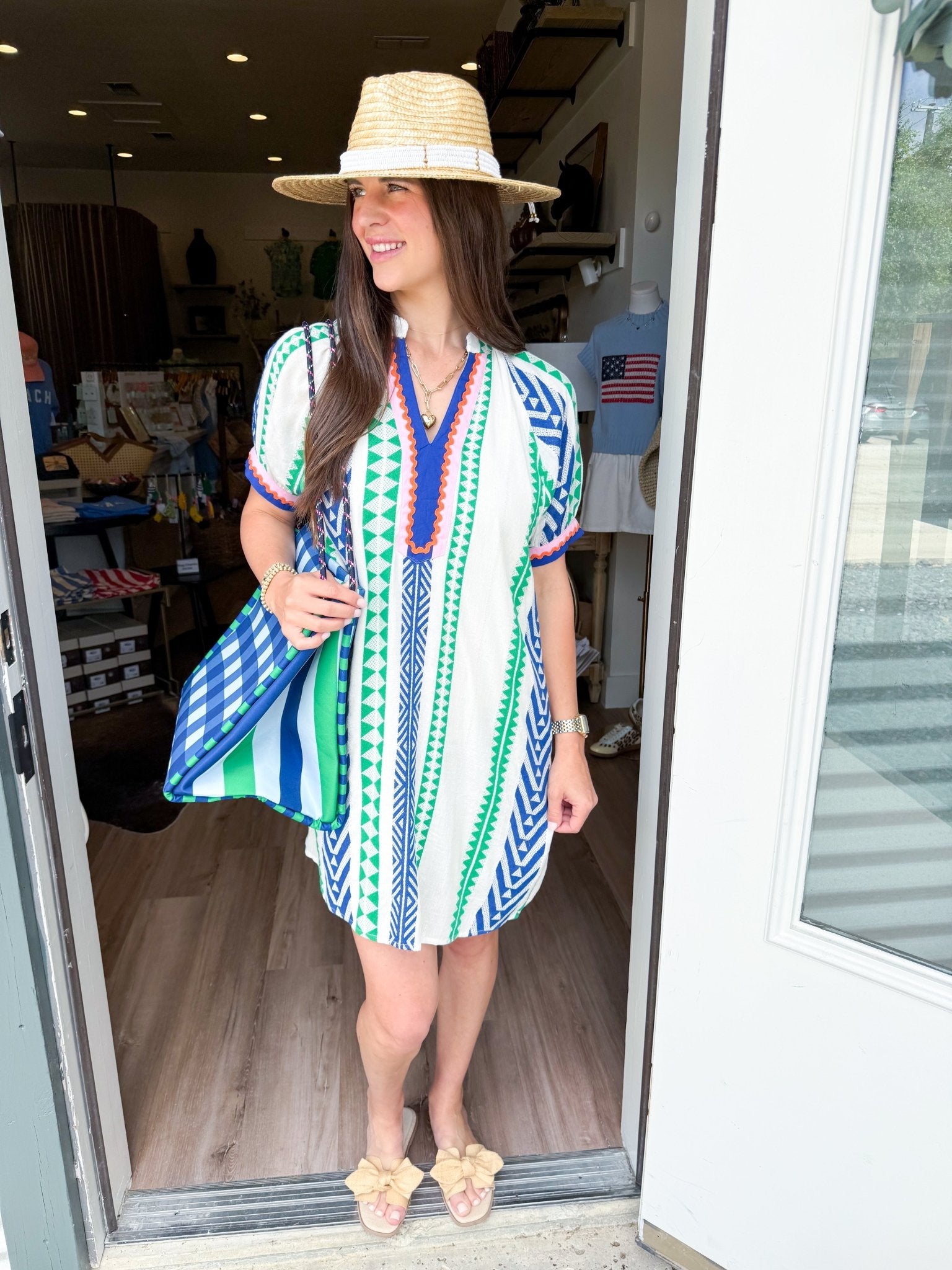 Geo Pattern Dress in Green - Elk + Elm