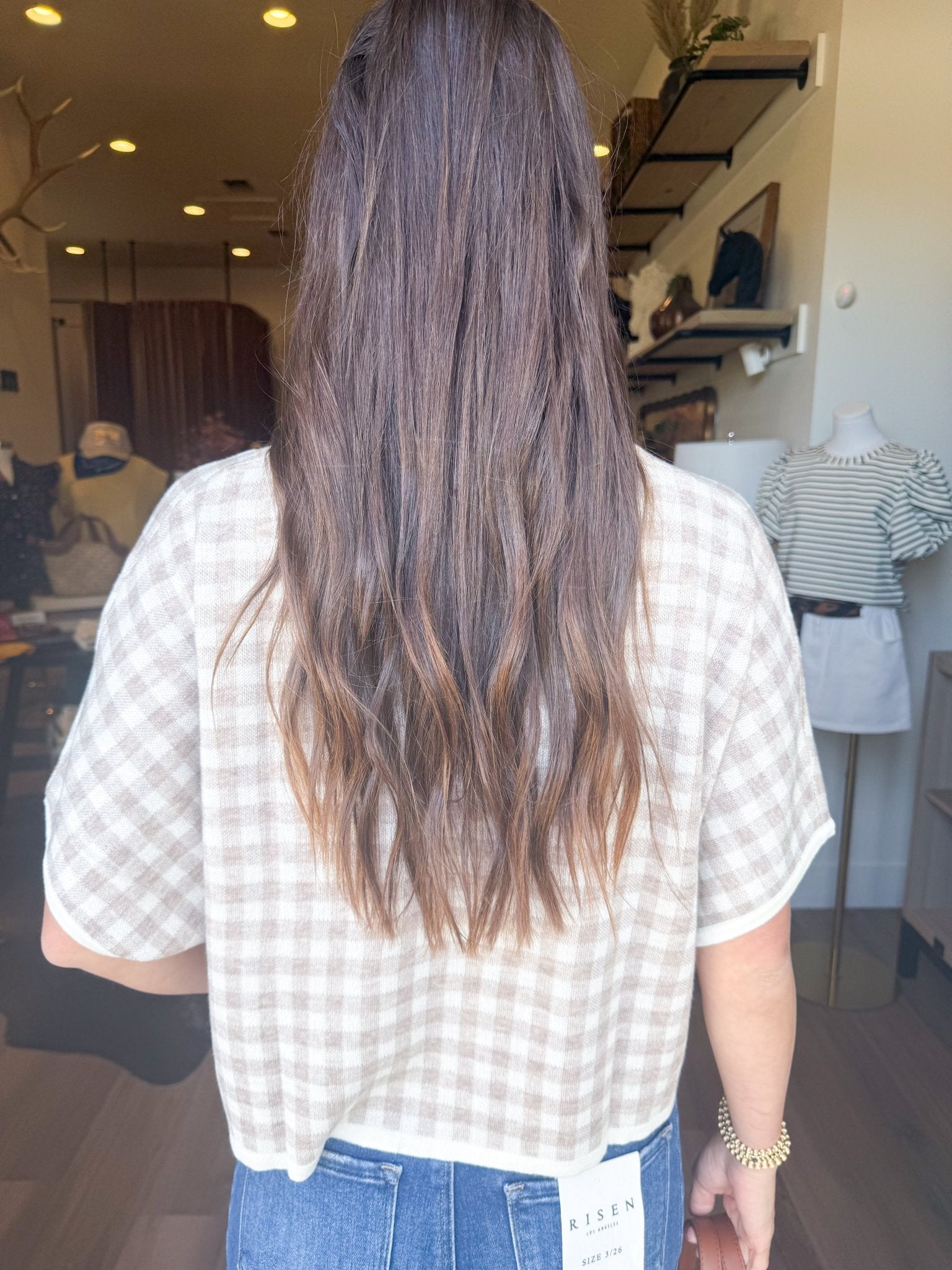 Gingham Knit Crop Tee - Elk + Elm