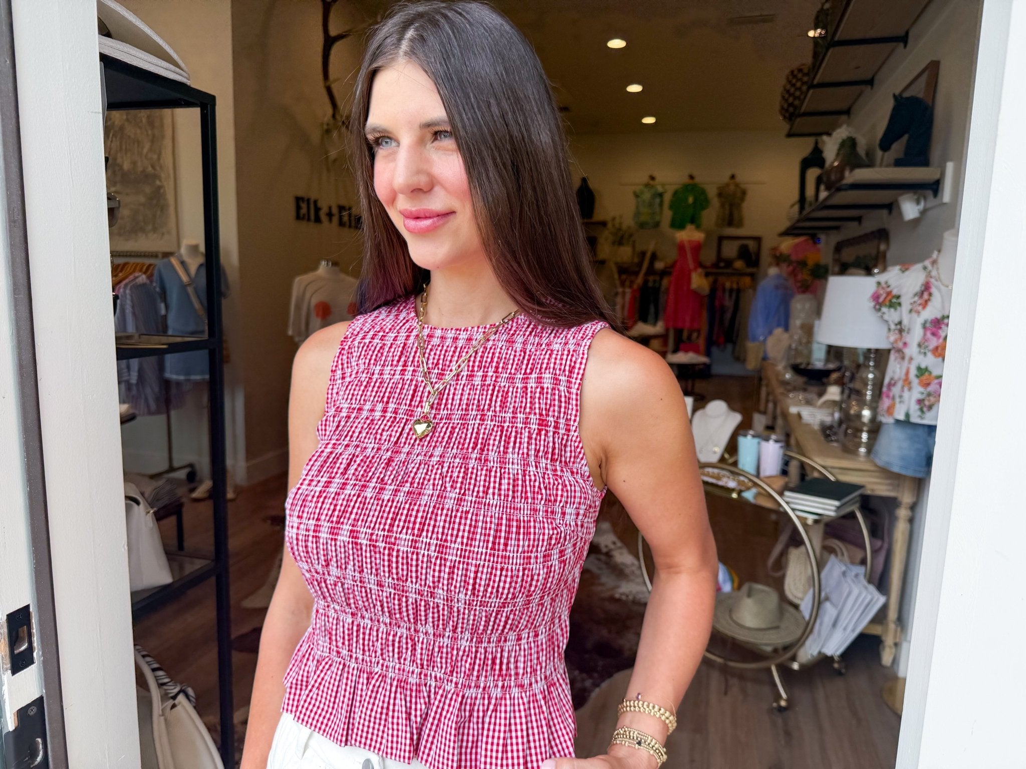 Gingham Smock Ruffle Top - Elk + Elm