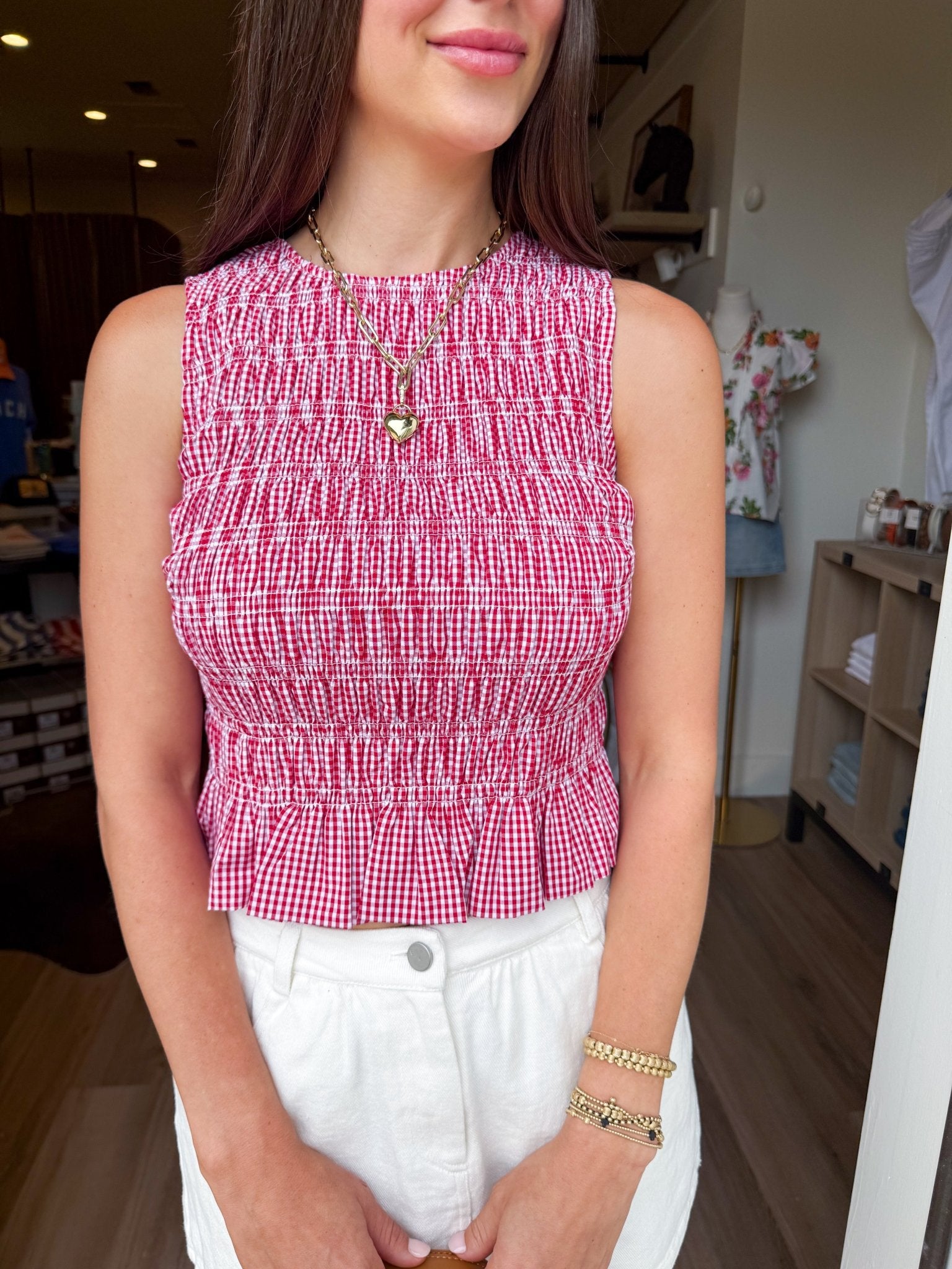 Gingham Smock Ruffle Top - Elk + Elm