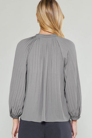 Pleated Sleeve Gray Top