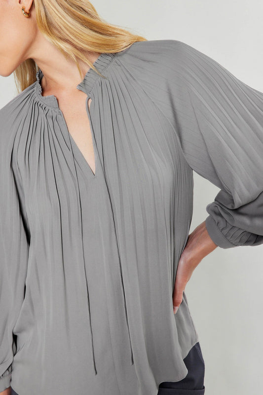 Pleated Sleeve Gray Top