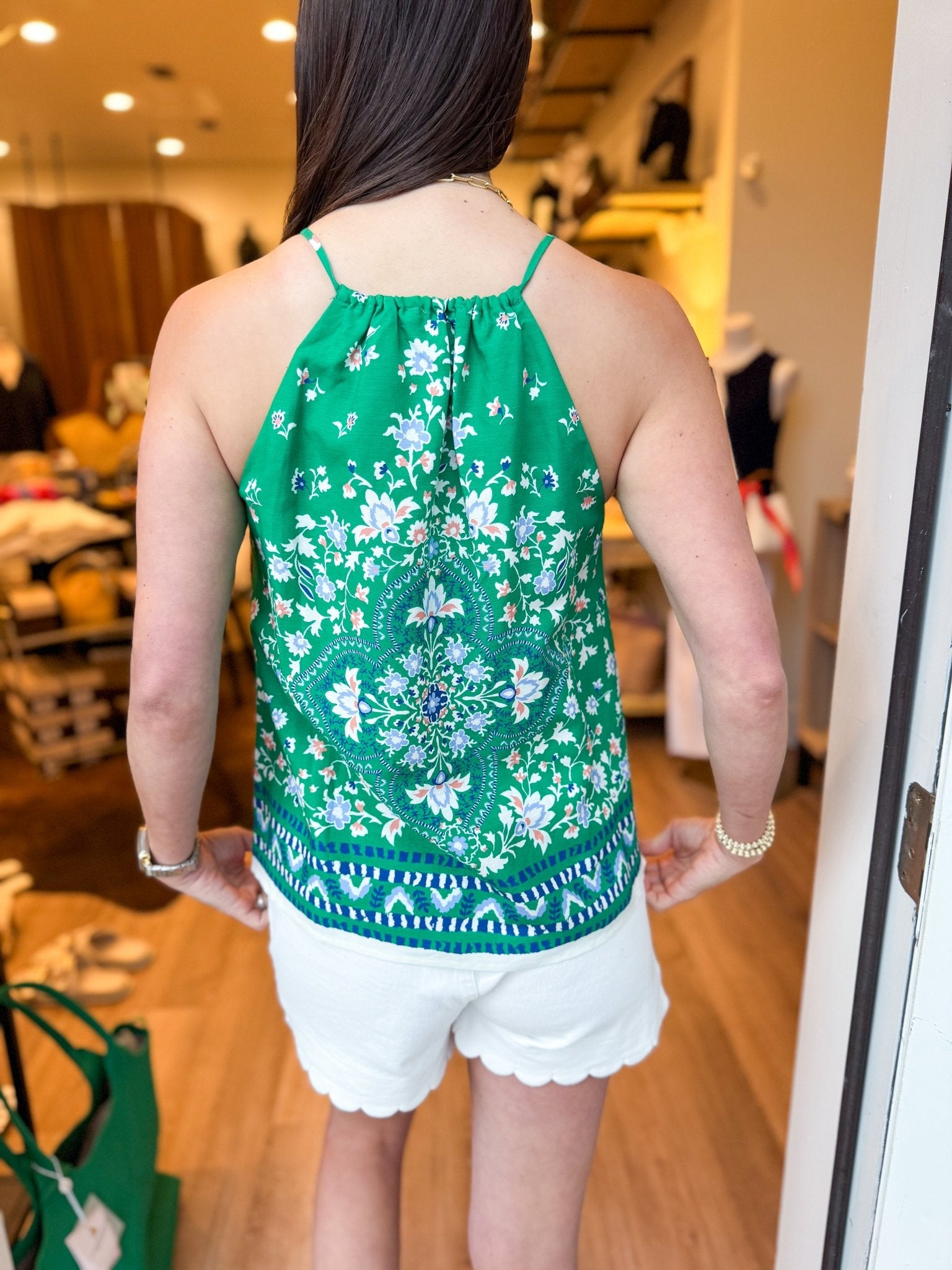 Green Floral Halter Top - Elk + Elm