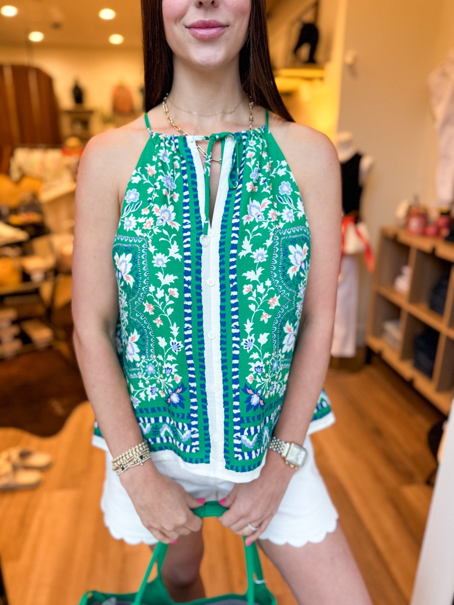 Green Floral Halter Top - Elk + Elm