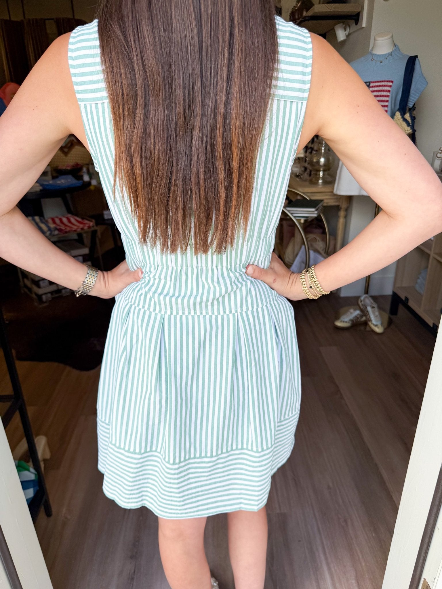 Green Stripe Button Dress - Elk + Elm
