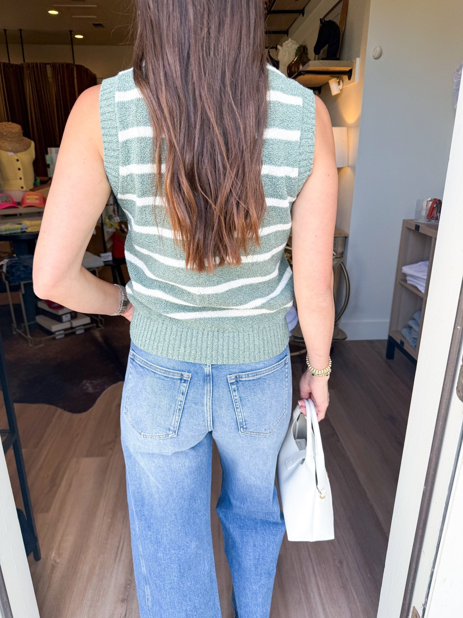Green Stripe Knit Tank - Elk + Elm